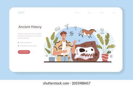 History lesson web banner or landing page. History school subject, knowledge of the past and ancient civilization. Idea of science and education. Isolated vector illustration in flat style