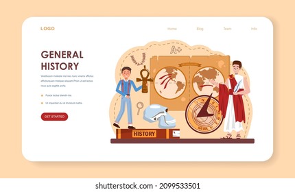 History lesson web banner or landing page. History school subject, knowledge of the past and ancient civilization. Idea of science and education. Isolated vector illustration in flat style