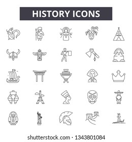 History line icons for web and mobile design. Editable stroke signs. History  outline concept illustrations