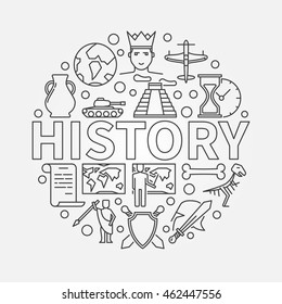 History linear illustration. Vector history school subject round symbol made with thin line icons