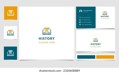 History logo design with editable slogan. Branding book and business card template.