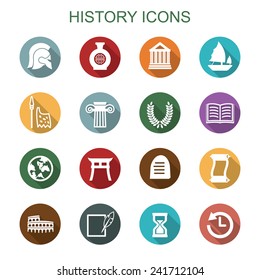 History Long Shadow Icons, Flat Vector Symbols