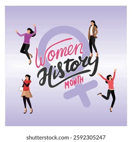 Women’s History Month featuring symbolic graphics of women and feminine strength. Perfect imagery for celebrating women’s empowerment and acknowledging their vital role in history and society.  