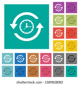 History multi colored flat icons on plain square backgrounds. Included white and darker icon variations for hover or active effects.