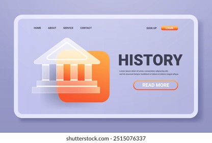 History online course horizontal landing page. Glass morphism education service