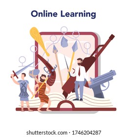 History online education service or platform. History school subject online learning. Knowledge of past and ancient. Isolated vector illustration in flat style