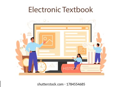 History online service or platform. History school subject. Idea of knowledge of past and ancient. Electronic textbook. Isolated vector illustration