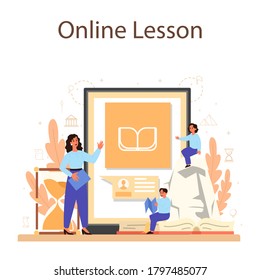 History online service or platform. History school subject. Idea of knowledge of past and ancient. Online lesson. Isolated vector illustration