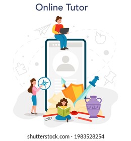 History online service or platform. History school subject. Idea of science and education. Knowledge of past and ancient times. Online tutor. Flat vector illustration