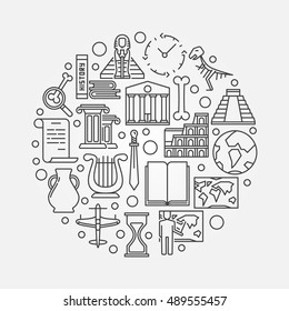 History outline illustration - vector circular concept sign made with linear history icons