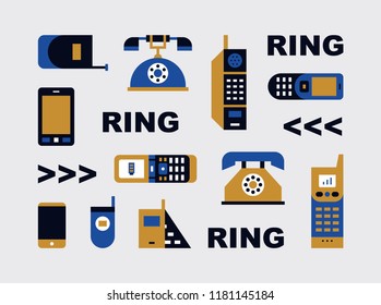 history of phone retro icon set. flat design style vector graphic illustration