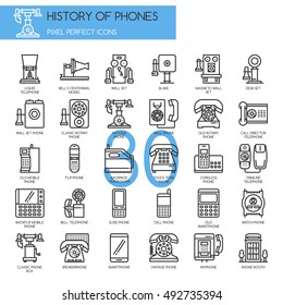 History of Phones , Thin Line and Pixel Perfect Icons