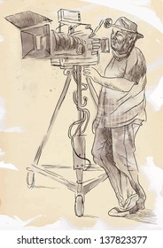 From history to the present - the art of film: Cameraman. /// Hand drawing illustration converted into vector (4 layers).