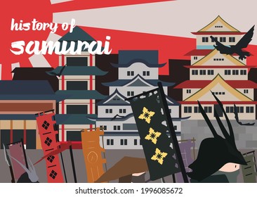 Historia de samurai , ilustración vectorial.