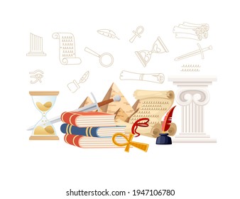 History science courses online education concept or school lesson vector illustration on white background