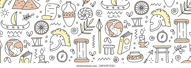 
History is a science. Set of doodle elements. Vector isolated on white background