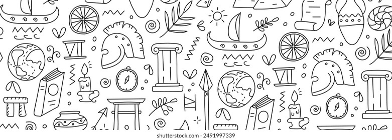 
History is a science. Set of doodle elements. Vector isolated on white background