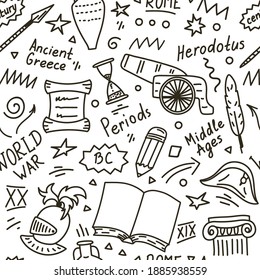 History seamless pattern. Hand drawn historical doodle.