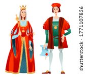 History of Spain. Famous people. Isabella I of Castile and Christopher Columbus. Vector illustration. 

