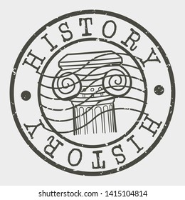 History Stamp. Antique Column Silhouette Seal. Round Design. Vector Icon. Design Retro Insignia.