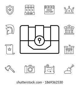 History, treasure chest flat vector icon in history pack