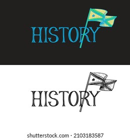 History typography header and the flag. Hand drawn. History school subject.