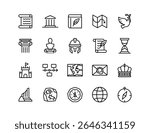 History Vector Icon Set | Adjustable Line Weight | Museum, scroll, ancient, archaeology, timeline, empire, monument, artifact, heritage, civilization, medieval, exploration, historical culture icons