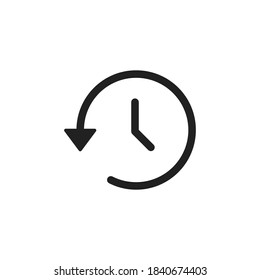 History, web icon. Time line symbol. Return clock sign. Watch outline illustration in vector flat style. 