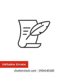 History, Writing Icon. Line Style For Web Template And App. Simple Thin Line, Poetry, Book Concept, Education, Vector Illustration Design On White Background. Editable Stroke EPS 10