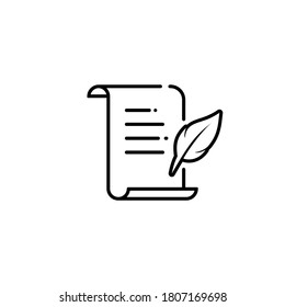 History, writing, quill line icon. Letter quill pen icon. Document parchment. Vector on isolated white background. EPS 10