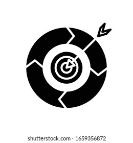Icono negro de objetivo, ilustración conceptual, símbolo plano vectorial, signo de glifo.
