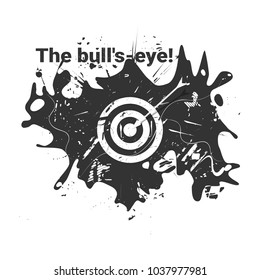 Hit a bull's-eye. White object on black background. Grunge vector illustration