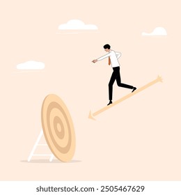 Hit business objectives Target business concept Businessman catches the arrow to hit the target Creating path to success