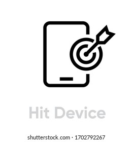 Hit Device Targets icon. Editable line vector. Symbol modern tablet and a round goal with an arrow. Single pictogram.