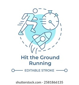 Hit ground running soft blue concept icon. Time management, workflow organization. Round shape line illustration. Abstract idea. Graphic design. Easy to use in infographic, presentation