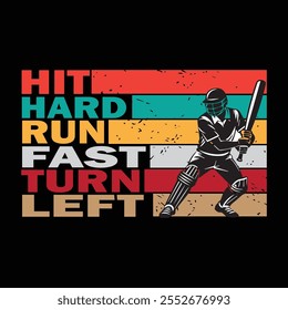 HIT HARD RUN FAST GIRE A LA IZQUIERDA DISEÑO DE LA CAMISETA TIPOGRAFÍA.