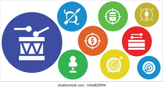 hit icon set. 9 filled hit icons.  Simple modern icons about  - Drum, Archery, Target, Punching bag