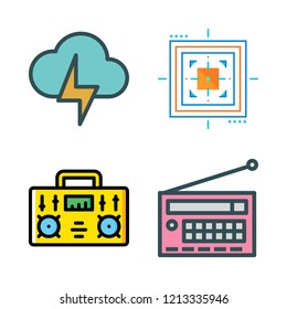 hit icon set. vector set about radio, aim and light bolt icons set.