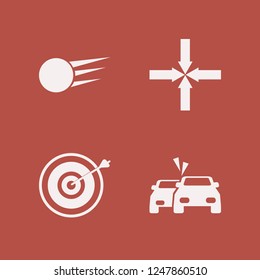 hit icon. hit vector icons set snowball, arrows center, target and cars accident