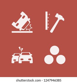 hit icon. hit vector icons set cars accident, snowballs, hammer nails and car accident