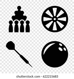 Hit icons set. set of 4 hit filled icons such as dart, bowling