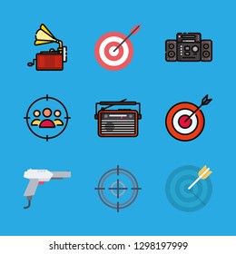 hit icons set with blaster, dart board and radio vector set