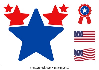 Hit parade icon in blue and red colors with stars. Hit parade illustration style uses American official colors of Democratic and Republican political parties, and star shapes.