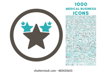 Hit Parade rounded vector bicolor icon with 1000 medical business icons. Set style is flat pictograms, grey and cyan colors, white background.