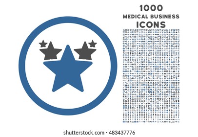 Hit Parade rounded vector bicolor icon with 1000 medical business icons. Set style is flat pictograms, cobalt and gray colors, white background.