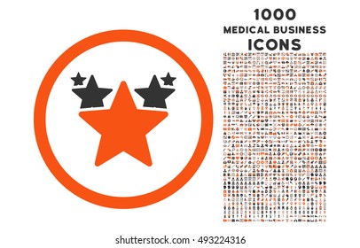 Hit Parade rounded vector bicolor icon with 1000 medical business icons. Set style is flat pictograms, orange and gray colors, white background.