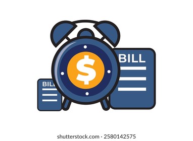 Hit Pay, Flat animation in the form of a vibrating alarm clock, as a symbol of payment time reminder, Responsible for paying off all bills by taking savings. Payment business animation,.