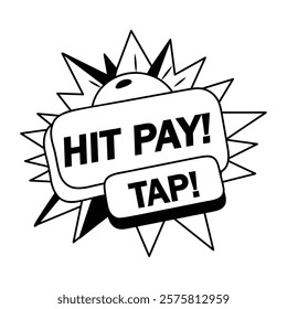 Hit pay and tap pay typography, glyph sticker 