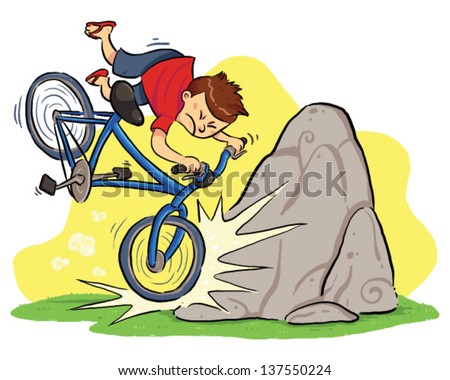 Hit A Rock A boy cycling and then hit a rock. Vector EPS8 file.