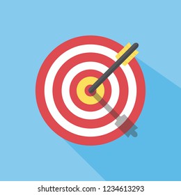 Hit the target. Darts. Vector illustration. Flat design for business financial marketing banking advertising web concept cartoon illustration.